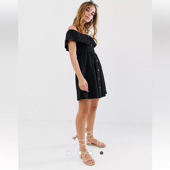 ASOS DESIGN Petite mini button through sundress with tiered skirt 🖤 NWT - Picture 3 of 8